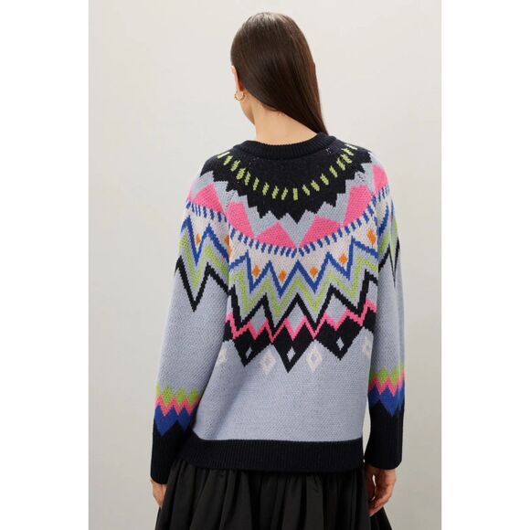 Kate Spade New York Wool Alpaca Blend Neon Abstract Fair Isle Sweater Size Small - Picture 4 of 13